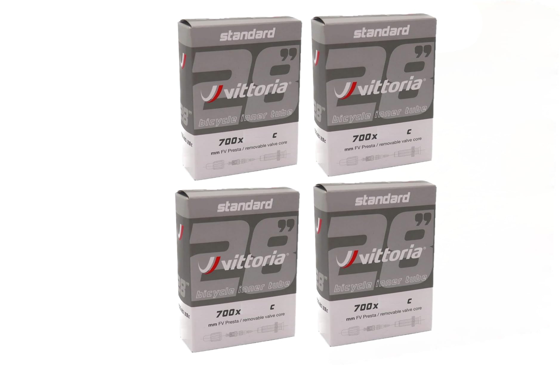 

Set of 4 Vittoria Standard Inner Presta Valve Tubes, 700c, Valve, 700x20/28c (48mm Length) [Used]