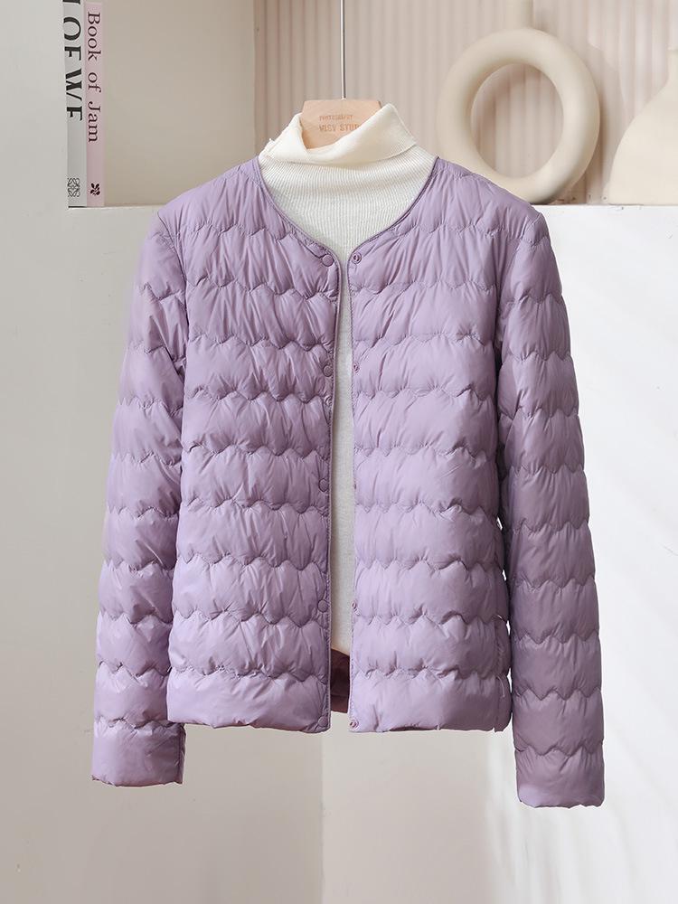 Women's Lightweight Down Jacket, Short Wave Pattern, Convertible Round/V-Neck, Warm for Autumn/Winter