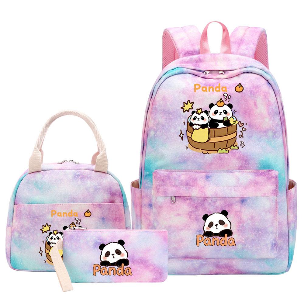 3-delige Tie Dye Panda Rugzak Set Kawaii Rugzak voor Naar School met Lunchtasje Etui, Reizen Dagrugzak voor Kinderen Meisjes