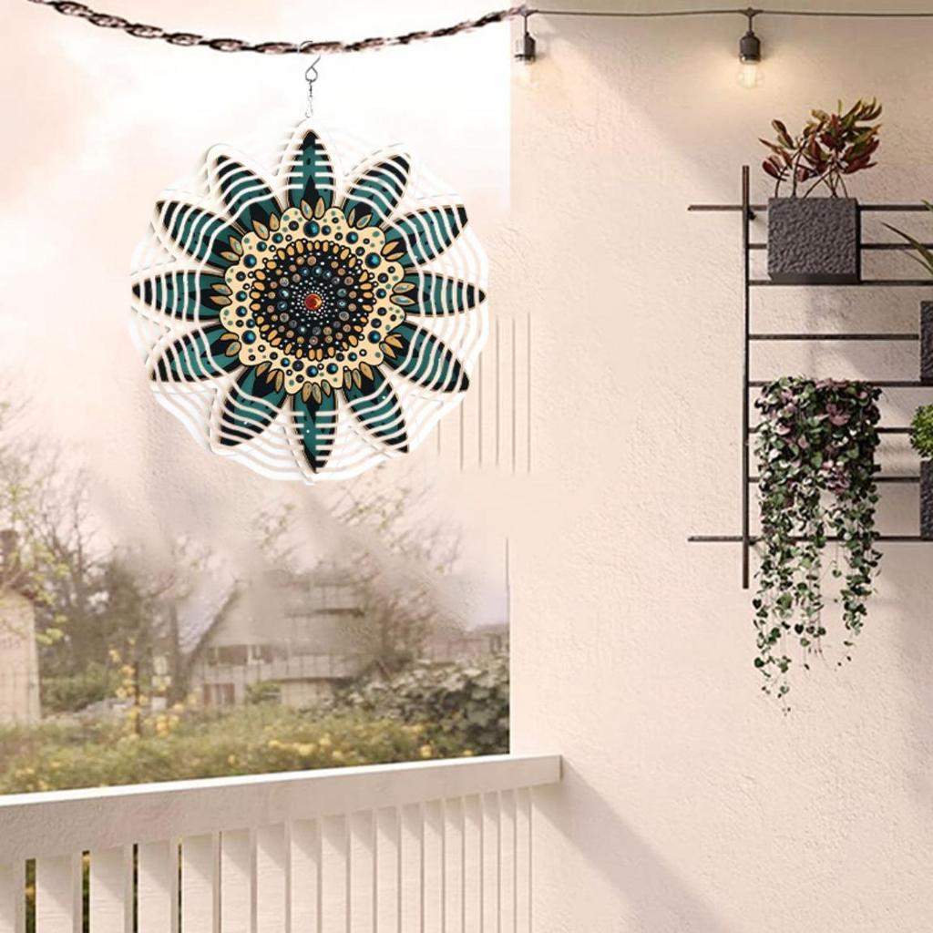 Sunflower Wind Chime for Outdoor Indoor Decor Durable Metal Hanging Garden Patio Porch Jewel Accents Vibrant Blue Green Design