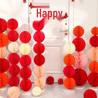 Decoração de Quarto de Casamento com Bola de Favo de Mel Vermelha para Casamentos Chineses e Primeiros Aniversários
