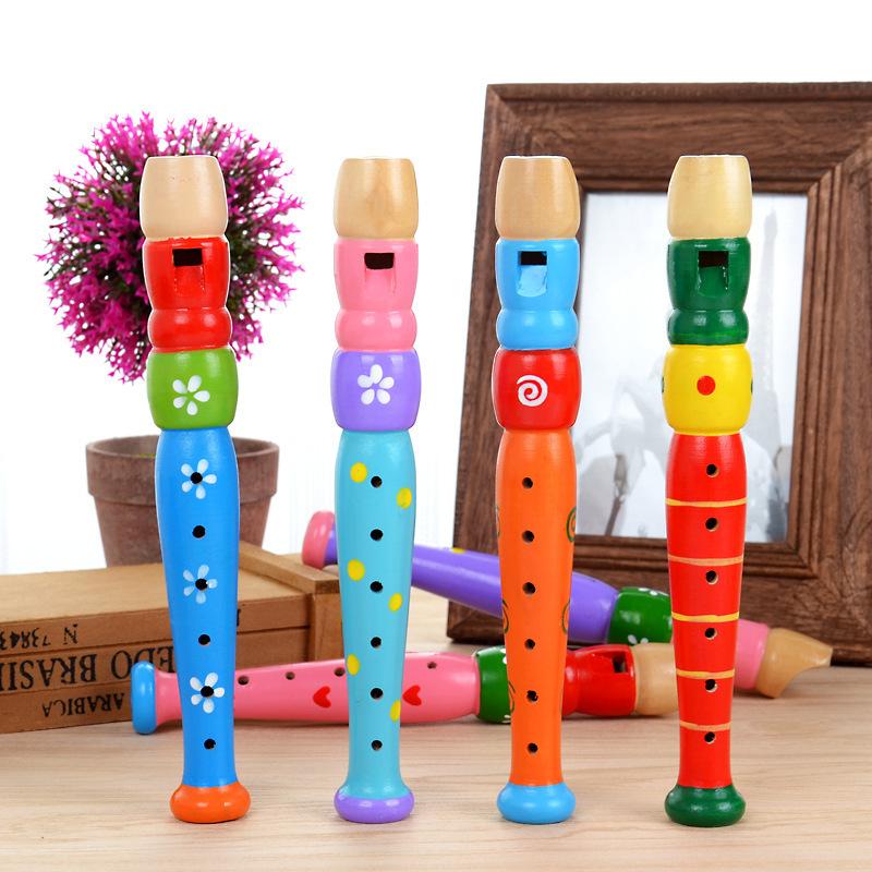 1 Pc Random Small Wooden Colorful Piccolo Flute for Kids Learning Rhythm Musical Instrument Early Education Music Sound Toys for Kids