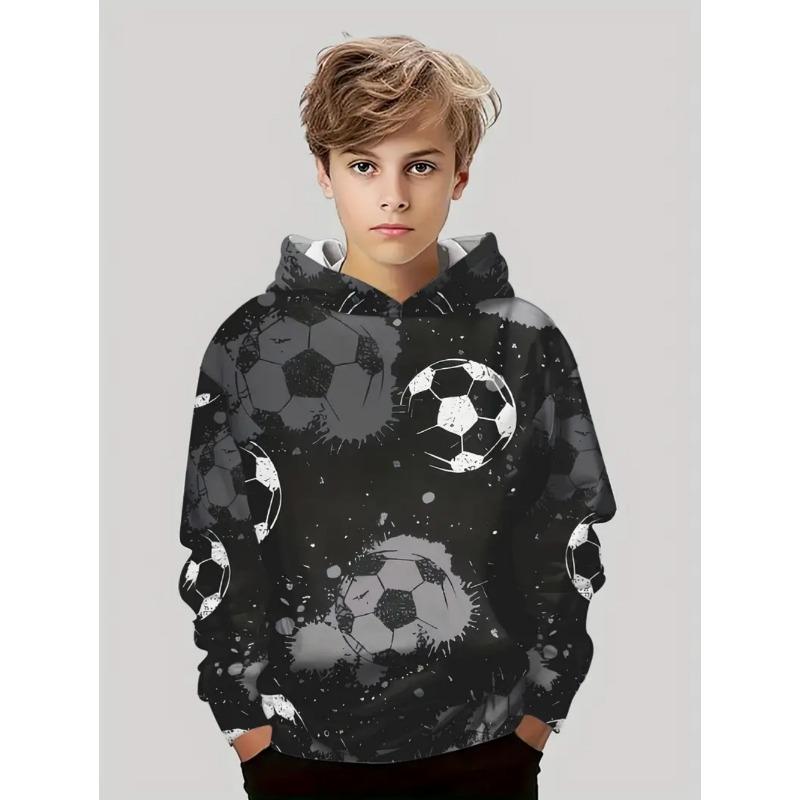 Boys' 3D Soccer Ball Harajuku Print Hoodie Casual Polyester Long Sleeve Fashion Sports Pullover Active Sweatshirt for Running