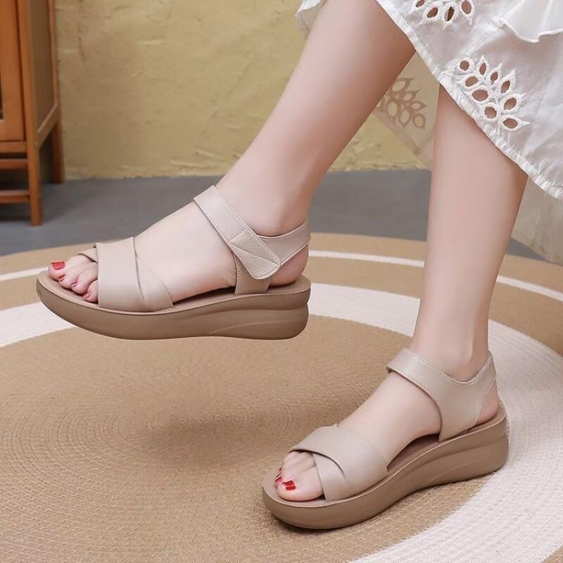 Summer Women's Shoes Platform-soled Wedge Heel Fashion One-button Open-toe Fashion Mom Fashion Sandals