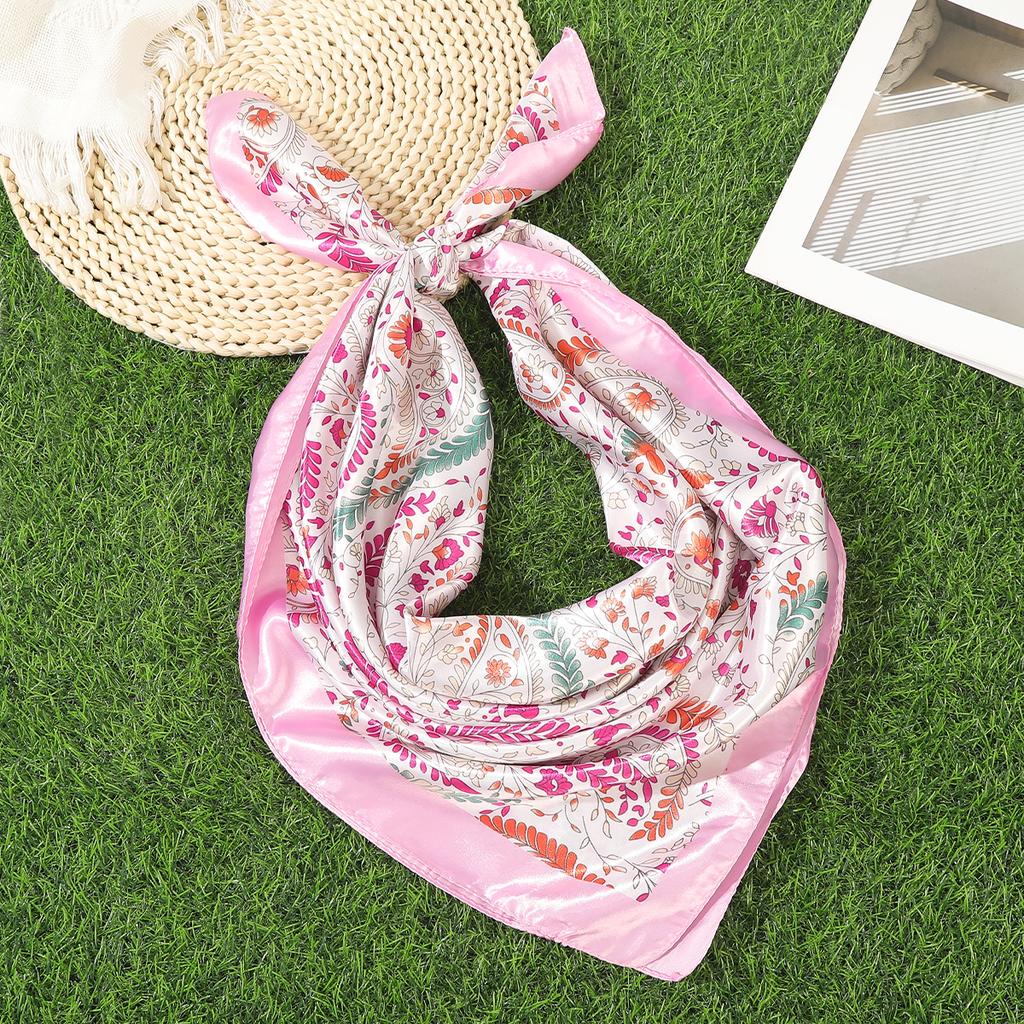 Floral Print Square Hair Scarf Headband for Women Hijab Hair Bands 90cm Female Satin Shawl Ribbon Foulard Neckerchief Headband