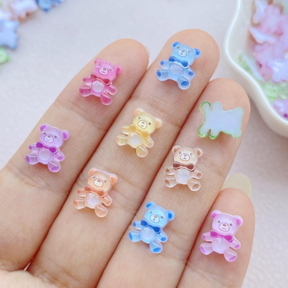 50Pcs Cute Mini Cartoon Little Bear Nail Art Resin Designer Charms DIY Craft For Nail 3D Decorations Jewelry