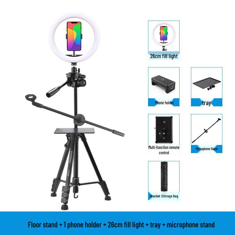 Dual Camera Live Streaming Stand with Fill Light for Multi-Phone Video Shooting and Product Promotion