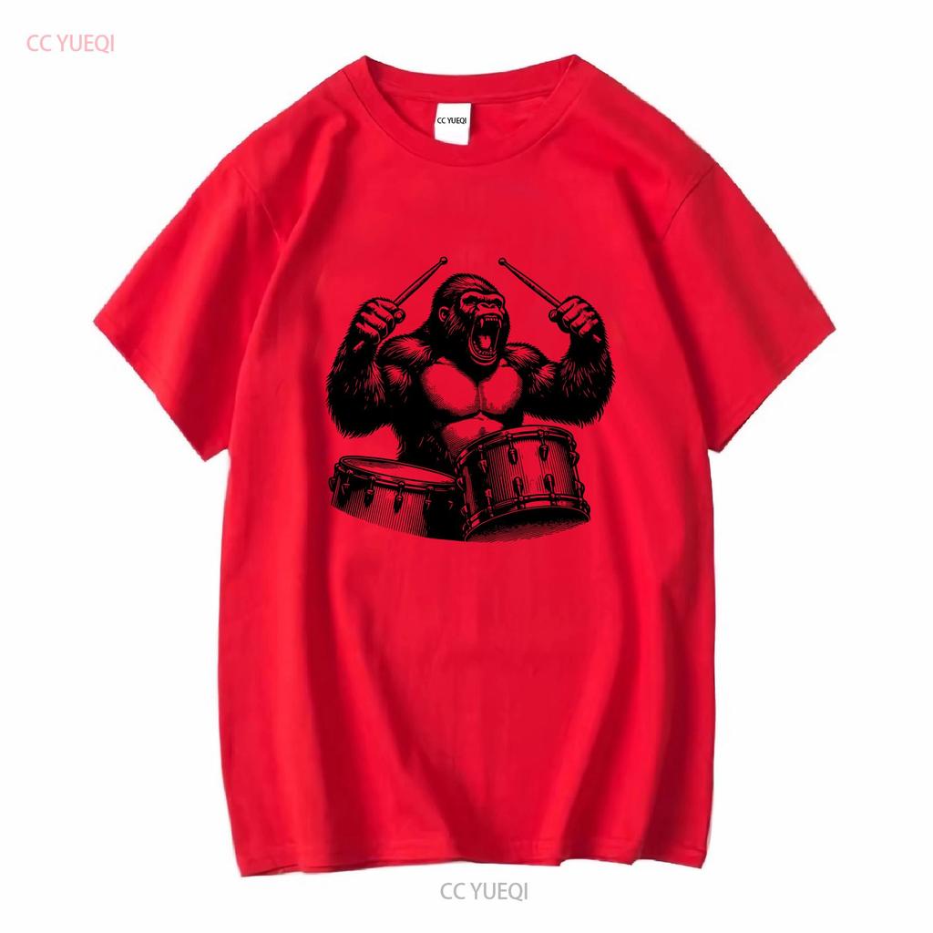 Raging Ape Drummer Animal Playing Drums Drum Set T Shirt Fathers Day long or short sleeves vintage Washed fashion Stylish