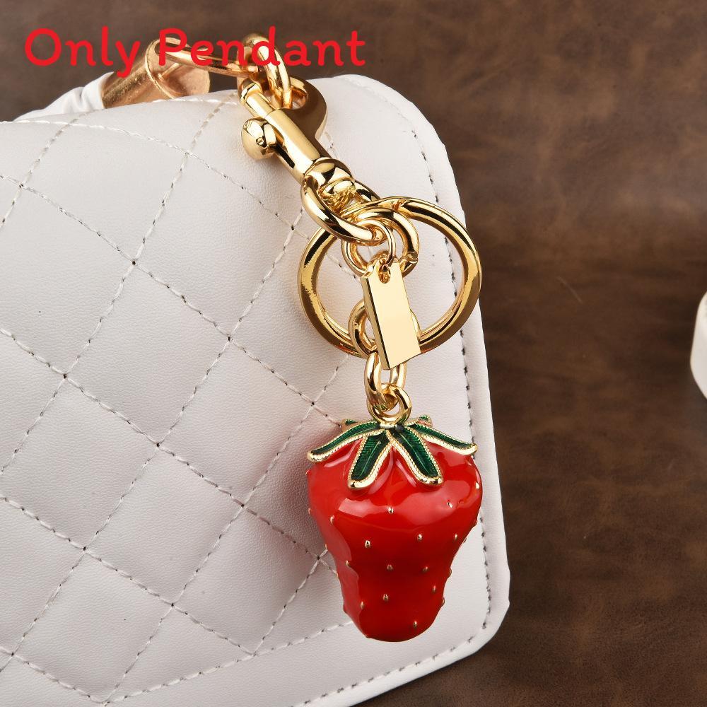 Large Strawberry Fruit Keychain Alloy Keyring For Car And Bag Decor