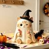 Regalo Único para Ella Decoración de Halloween Gato Bruja Vintage, Pequeña Figura de Madera Retro Granja Repisa, Mesa Estantería, Decoración de Escritorio