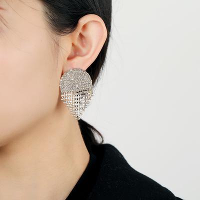 S925 Silver Needle Fashion Temperament Full Diamond Fringed Stud Earrings Female Personality Exaggerated Long Earrings Banquet Earrings