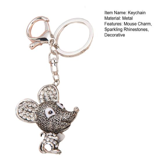 Keychain Pendant Sparkling Rhinestones Mouse Shape Charm Key Chain Strong Lobster Clasp Multi-Functional Key Holder
