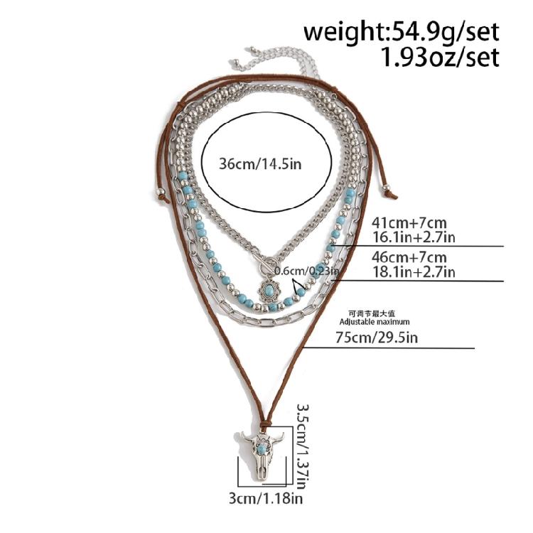 Adjustable Geometric Turquoise Beaded Necklace Multi Layered Clavicle Chain Neck Jewelry for Stylish Outfits