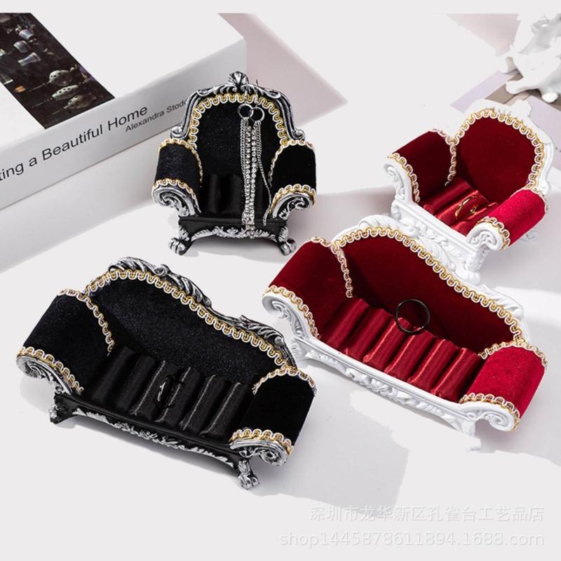 Jewelry Box Organizer Sofa Shaped Small Jewelry Rings Boxes Earrings Necklace Portable Storage Box Velvet Material