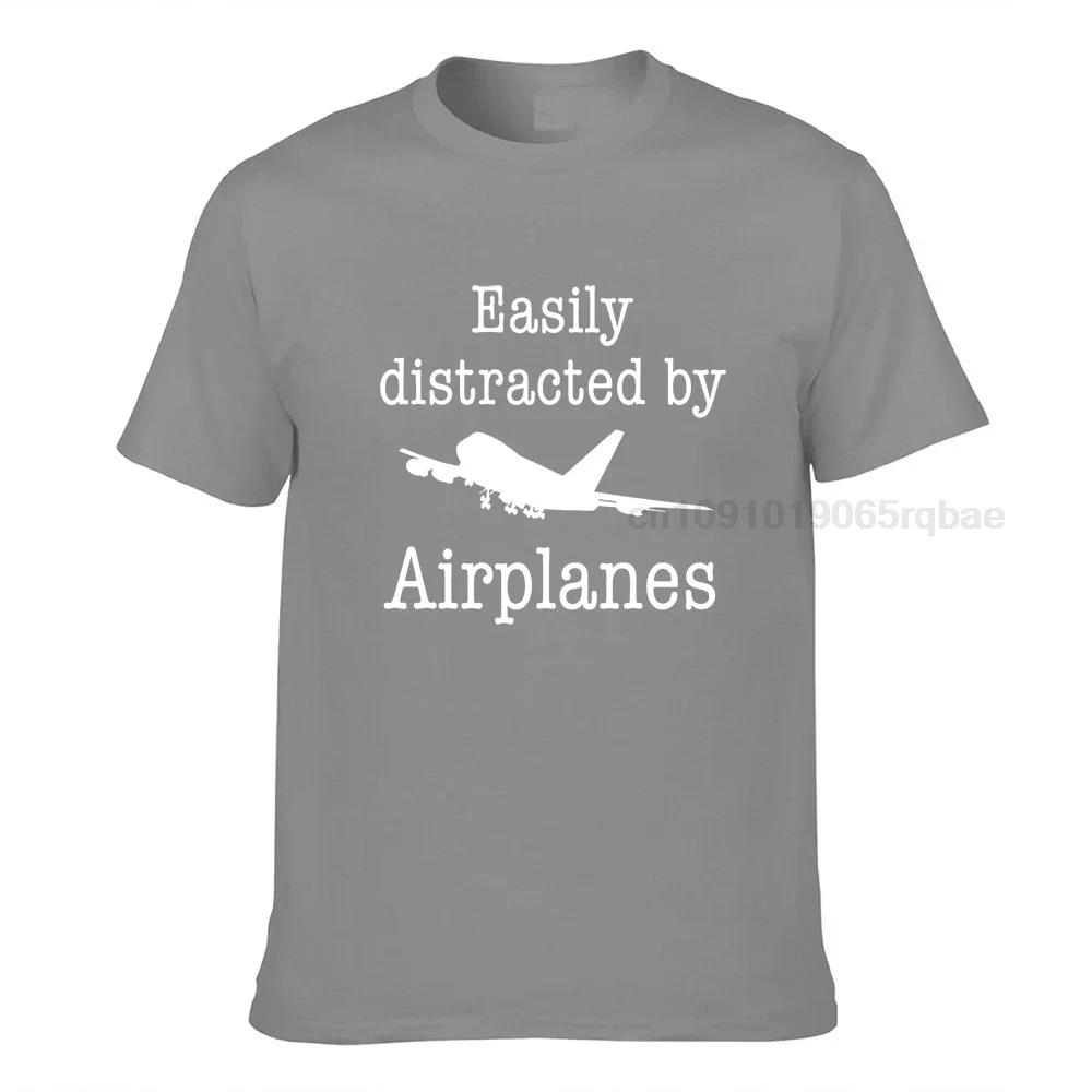 Easily Distracted By Airplanes Funny Pilot Flying Gift Tshirt Cotton Fitness Tight Tees Fitted Male Top Tshirts Slim Fit