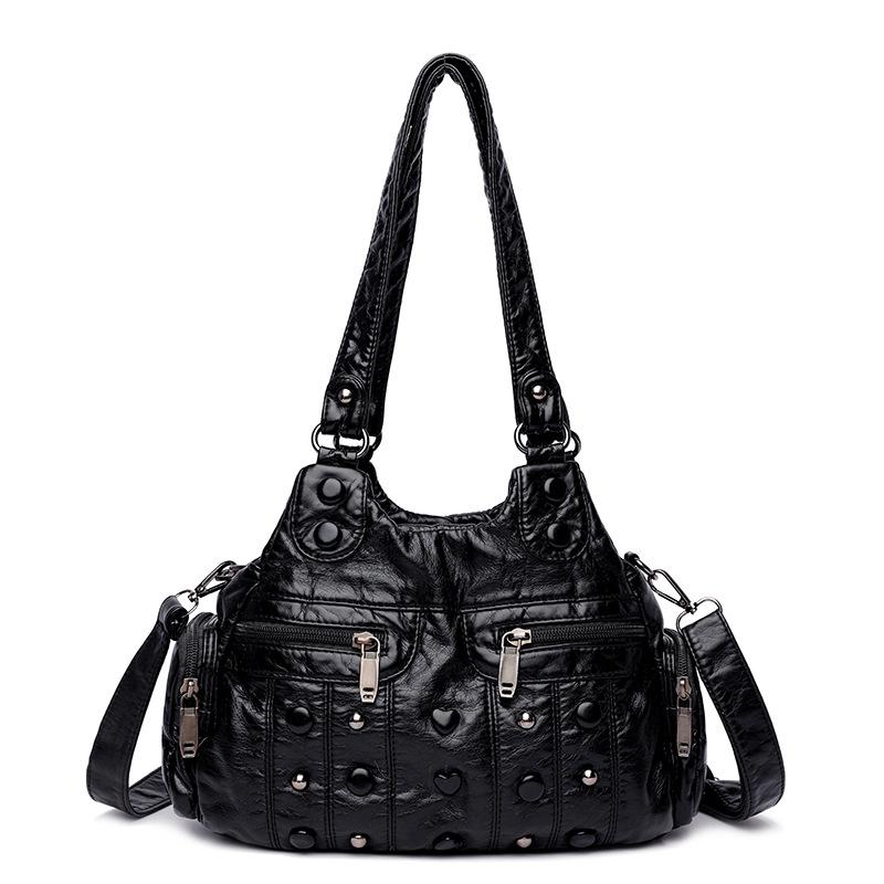 European and American Trendy Women's Shoulder Bag Street Love Button Rivet Multi-zip Women's Crossbody Bag Portable Mother Bag