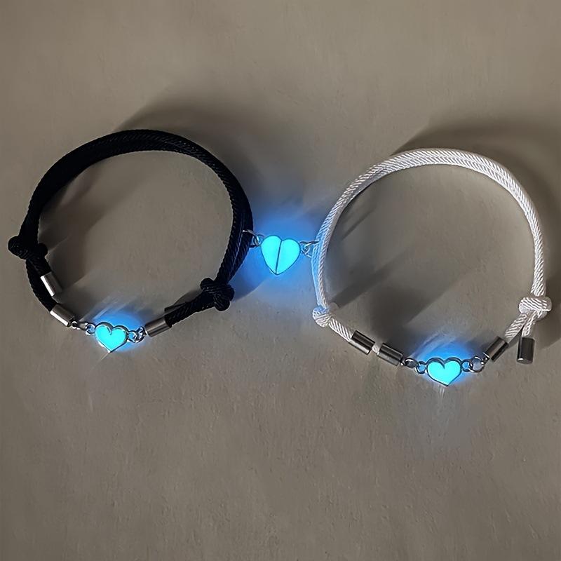 

Luminous Magnetic Heart Couple Bracelets Handmade Woven Milan Rope Glow in Dark Attraction Braided Hand Rope Lovers Jewelry Gift WHITE