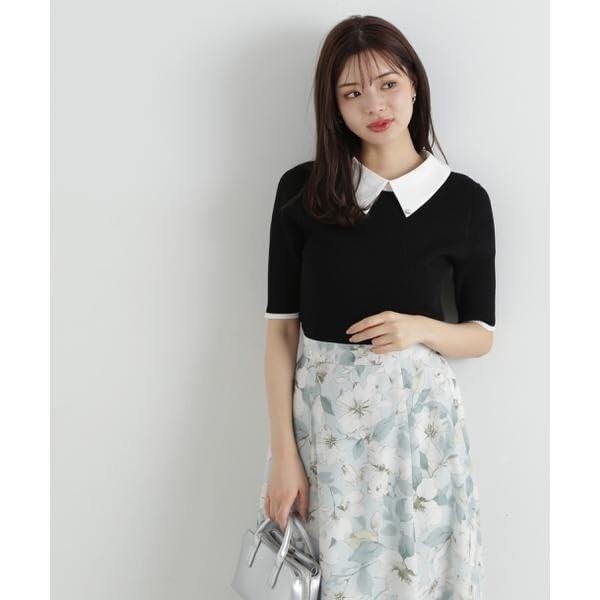 Proportion Body Dressing Collared Short Sleeve Ribbed Knit Black Women's 2-Way Sweater,