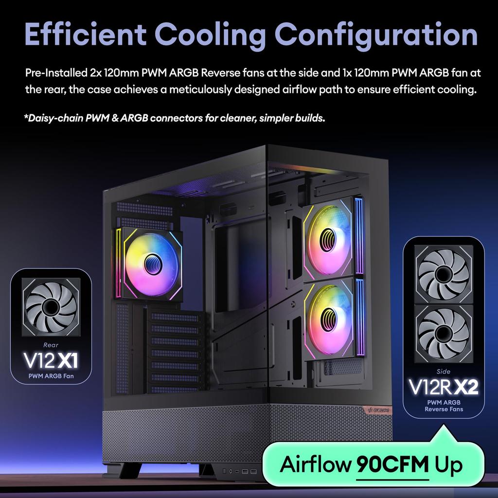 Okinos Aqua 6 Infinity Black PC Case: A Pillarless ATX-compatible PC Case with 3 ARGB Fans Included As Standard. (OKINOS AQUA 6 Infinity Mid-Tower