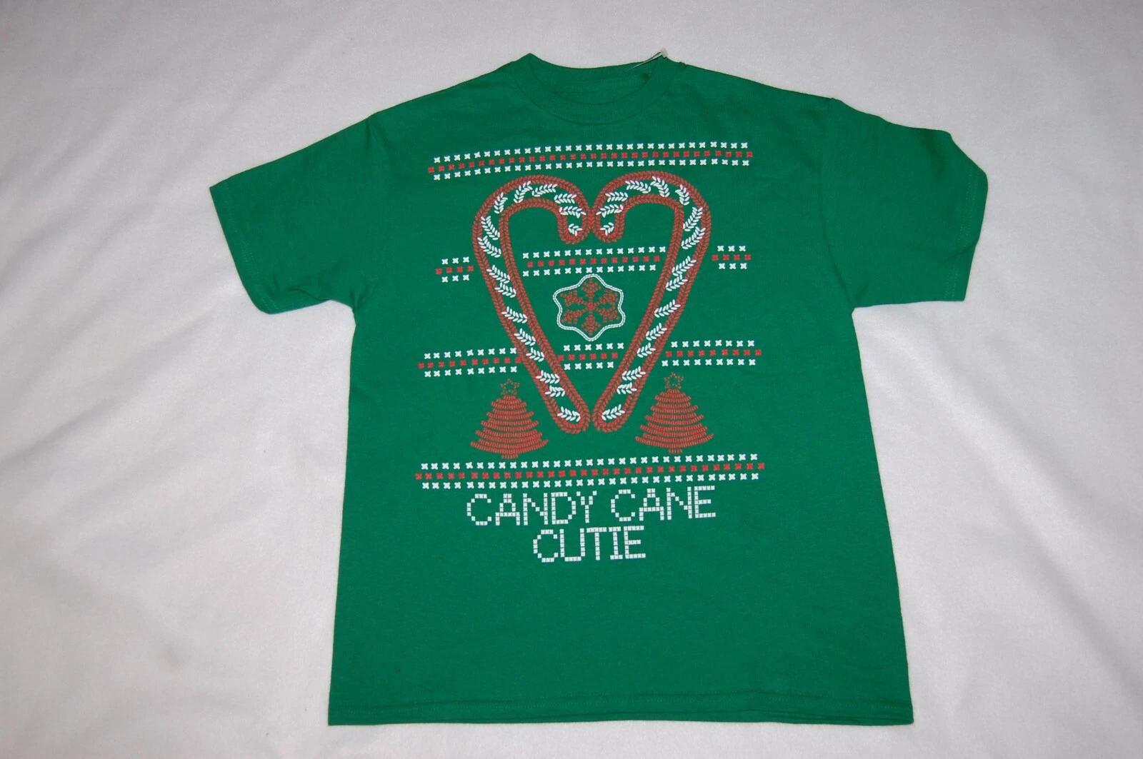 Girls Boys S/S Christmas T-Shirt CANDY CANE CUTIE Green S 6-6X 100
