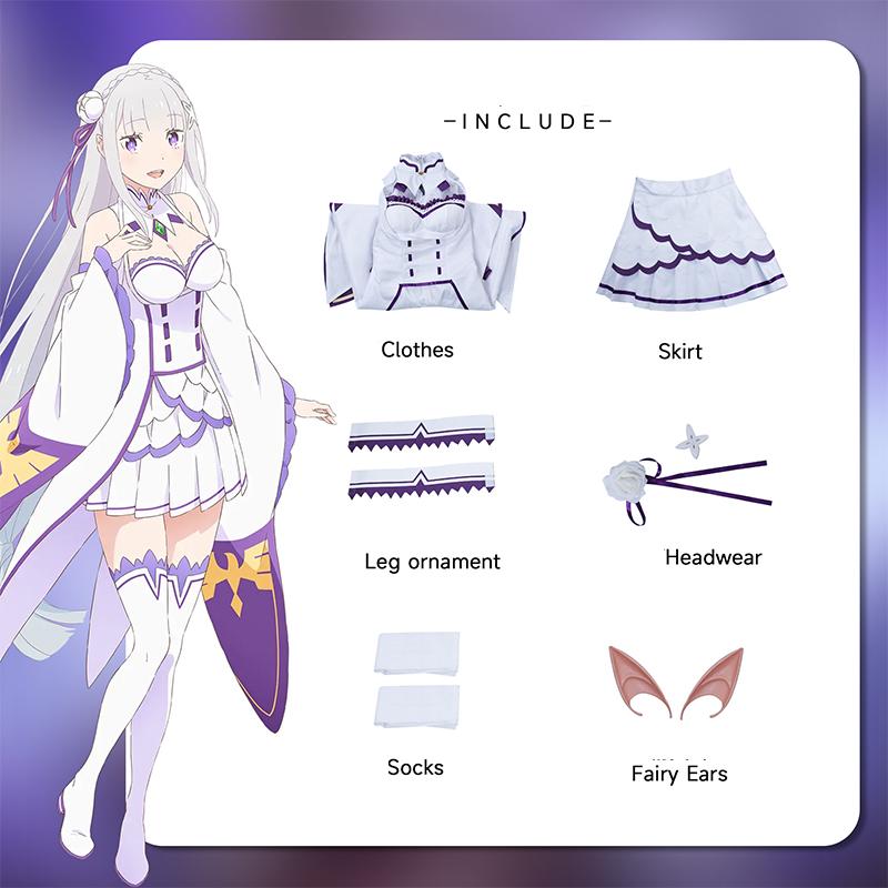 Re Life In A Different World From Zero Emilia Half-elf Girl Female Women Carnival Cosplay Costume Full Set
