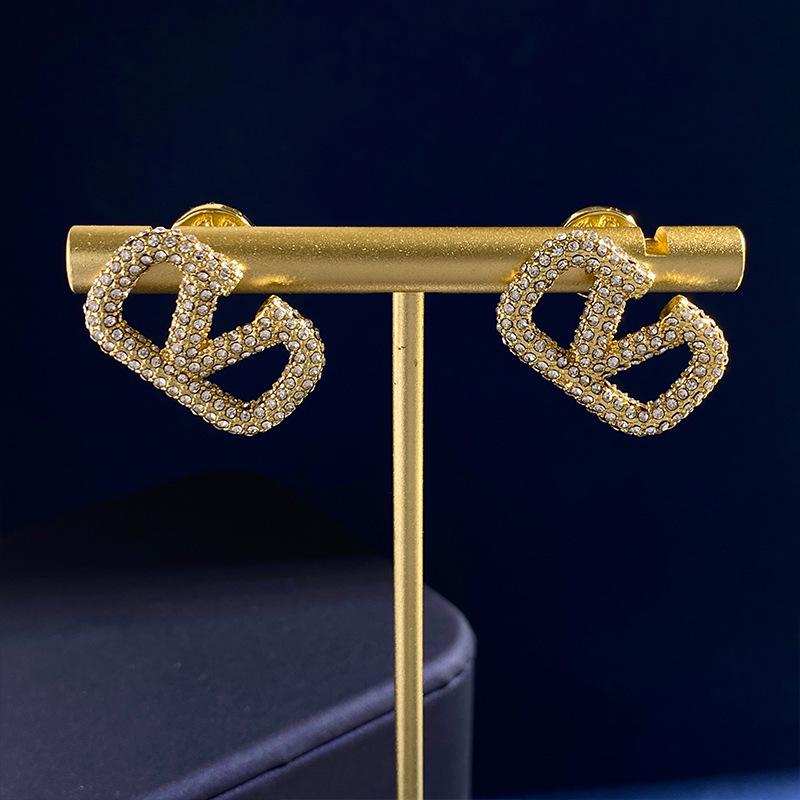 Korean Luxury Diamond Hollow "V" Earrings - Chic Feminine Fashion