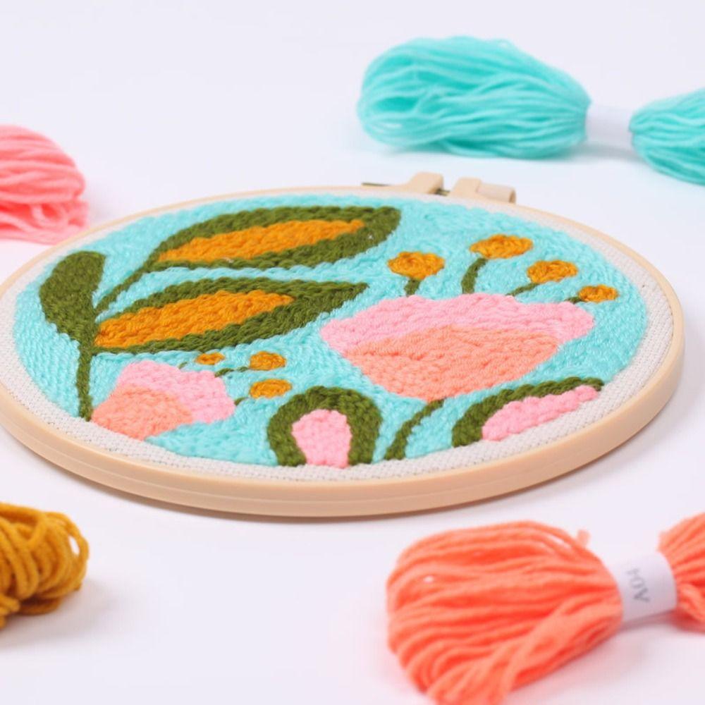 Flower Pattern Punch Needle Kit Needlework Embroidery Kit Home Decor Rug Punch  Adults