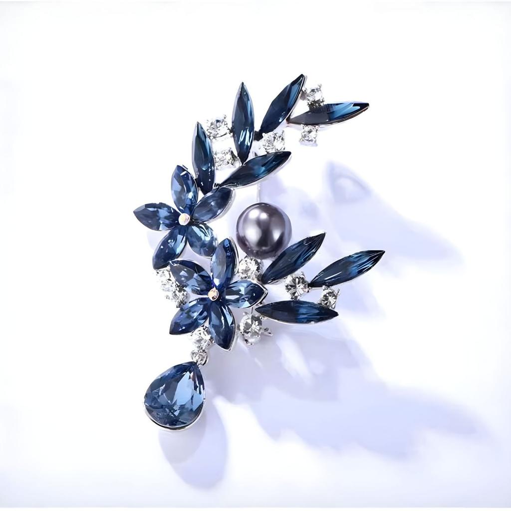 Kryształowa Broszka w Kształcie Kwiatu, Luksusowa i Elegancka Broszka z Perłą dla Kobiet, Broszka z Poczucie Designu