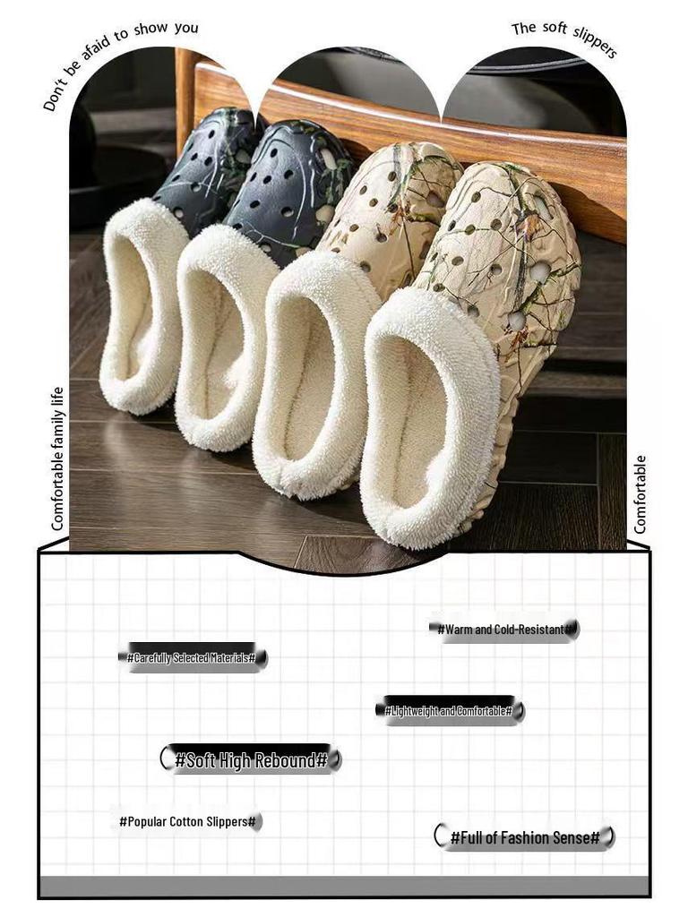 Women's Thick-Soled EVA Cotton Slippers - Cute European & American Style Closed-Toe Winter Warm Home Shoes