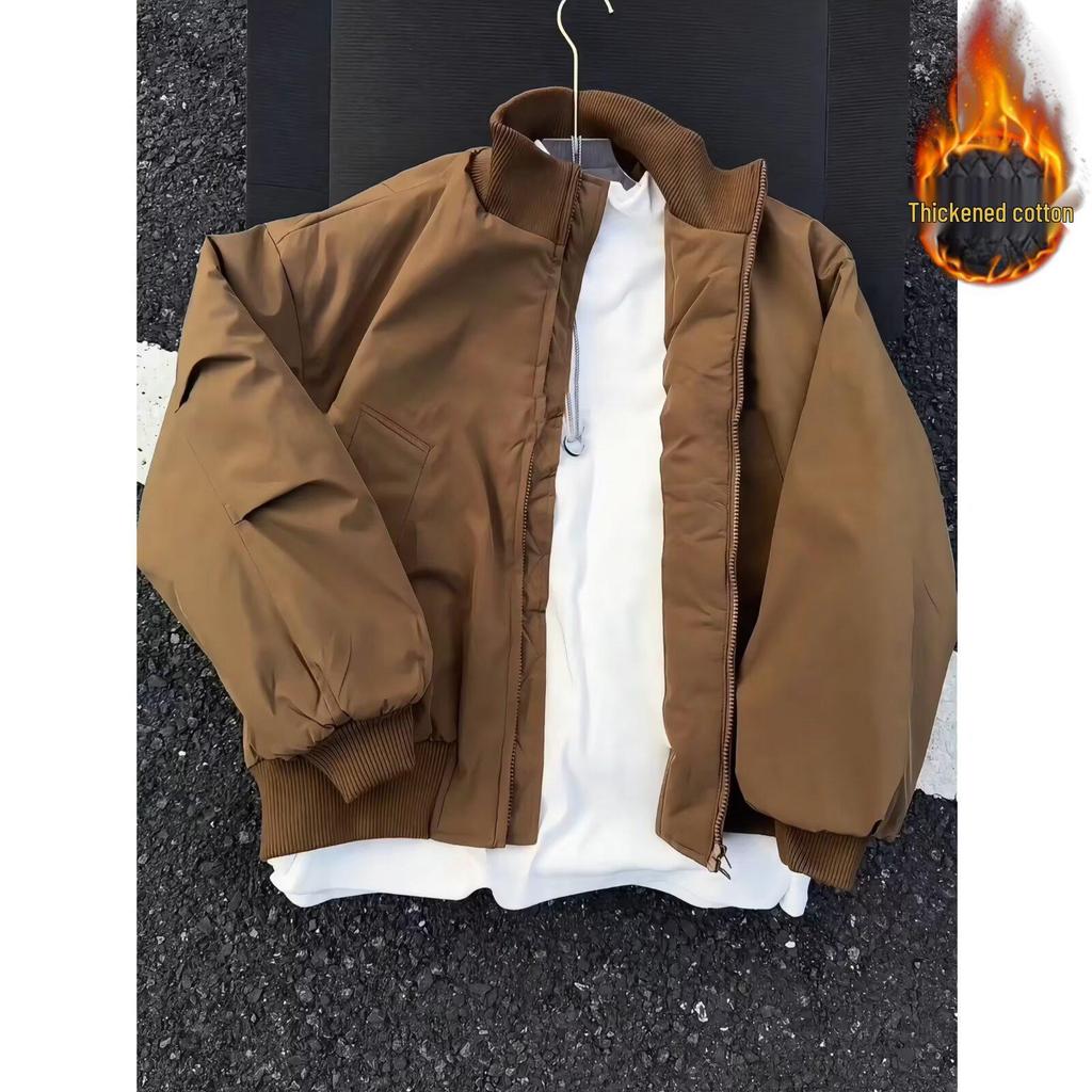 Męska zimowa kurtka bomberka: Bawełniany Pikowany Płaszcz Lotniczy w Stylu Amerykańskim z Kołnierzem Stojącym