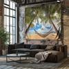 Beach Hammock with Palm Tree Shade Beach Scene Wall Hanging Tapestry