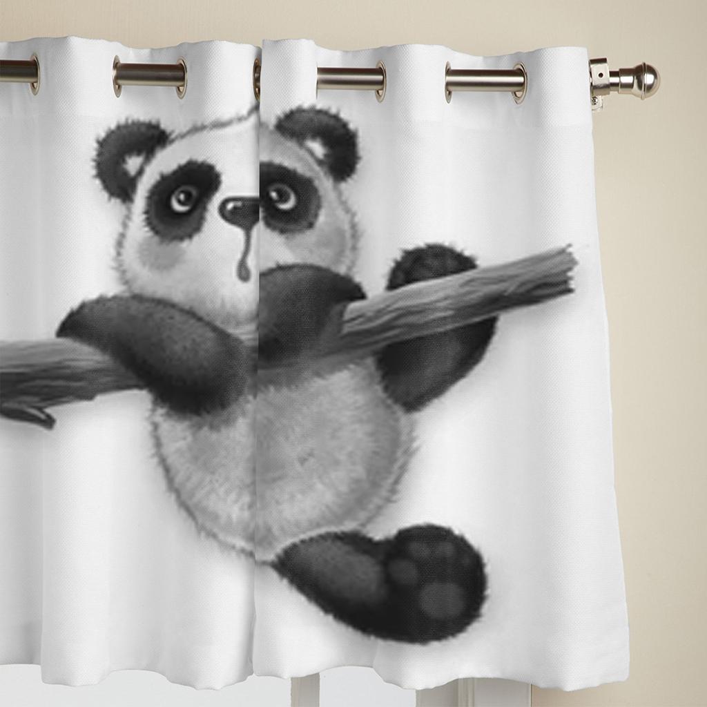 Cute Furry Panda Climbs A Tree Window Curtains For Living Room Luxury Bedroom Decor Drapes Kitchen Window Treatments Curtains