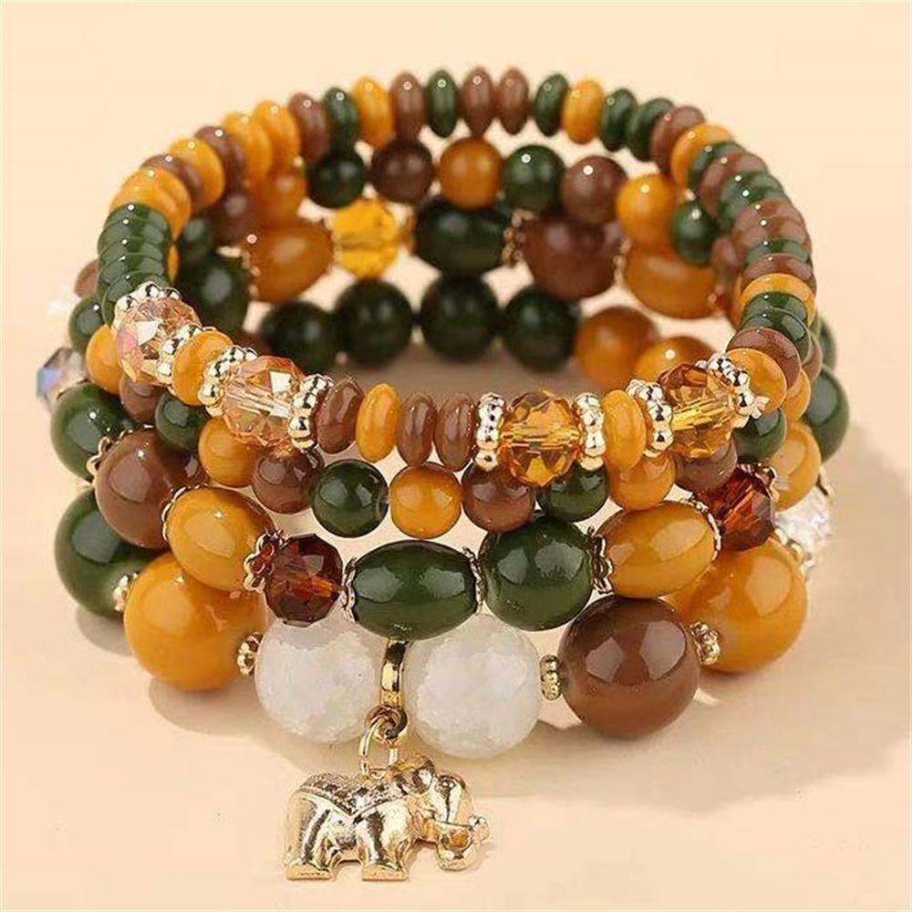 DIEZI New Korean Multicolor Crystal Beads Elastic Rope Bracelets For Women Elephant Wrap Strand Bracelet Men Pulseira Feminina