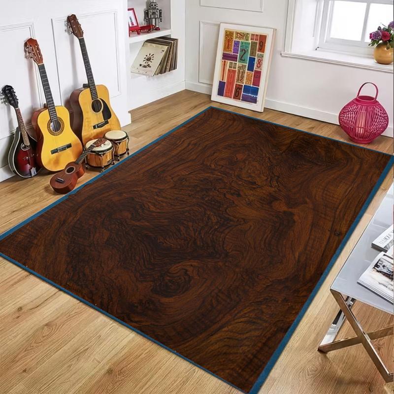 Modern Wood Grain Print Area Rug Non Slip Durable Floor Mat for Living Room Bedroom Office Kitchen Decor