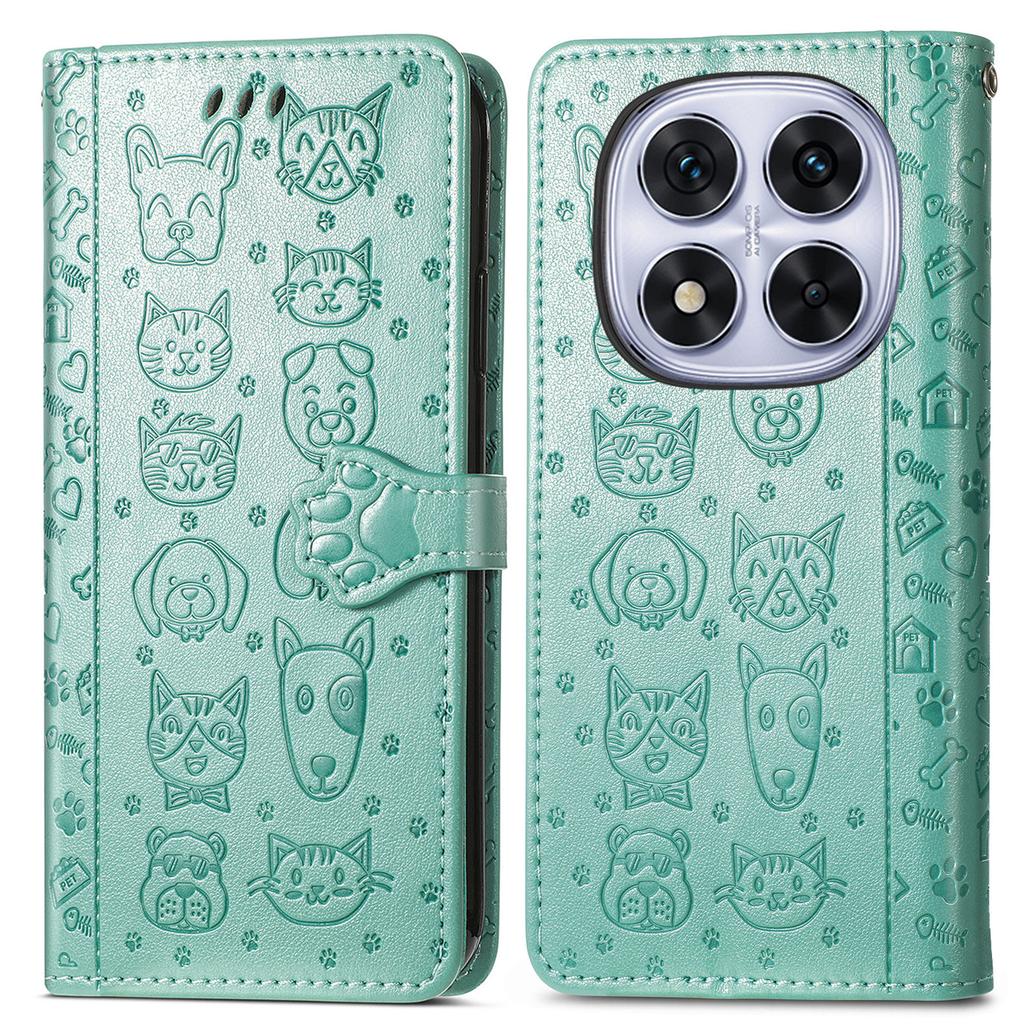 Pro Xiaomi Poco M8 Pro 5G/Redmi Note 15 Pro+ 5G (Globální) Pouzdro Flip Wallet Kožené Pouzdro na Telefon s Roztomilým Vzorem Kočky a Psa