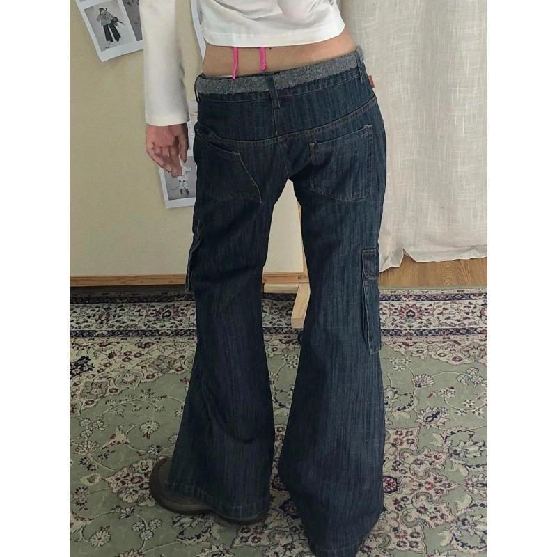 Retro Flared Tooling Jeans Women's Multi-pocket Loose Wide-leg Trousers