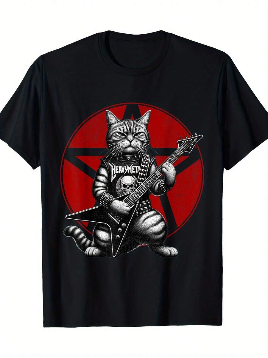 Y2K Graphic Tee Heavy Metal Earth Metal Music Rock Guitar Design Top S