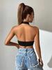 Crop Top Phumee Sleeveless Backless Halter Deep V-neck A2067