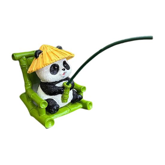 Fishing Panda Figurine Bamboo Chair Panda Resin Statue Sculpture Outdoor Yard Fishpond Aquarium Fish Tanks Edge Decoration Ornament