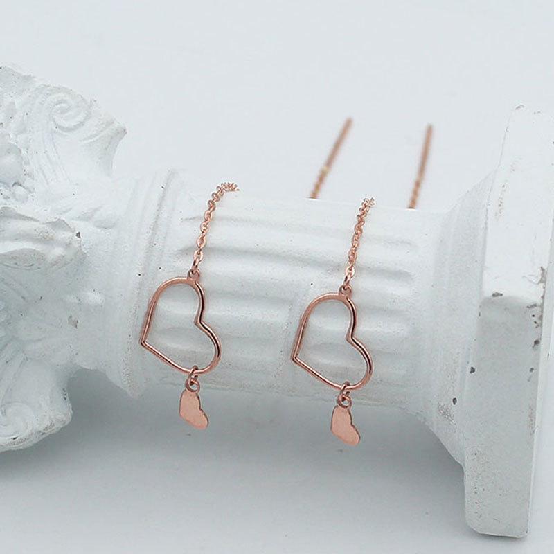 Purple Gold Peach Heart Flow Fringed Earrings Fresh Plated Rose Gold Love Heart Fringed Earrings Jewelry (rose gold plated pair)