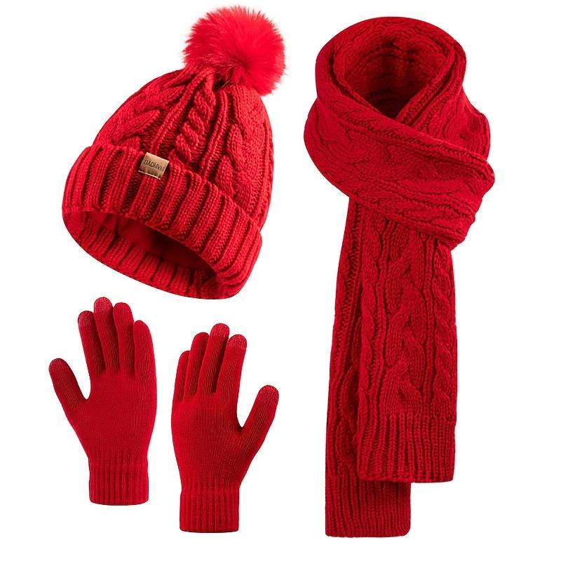 2025 Winter Beanie Hat Scarf Gloves Set for Women, Pom Pom Fleece Lined Hat Long Scarf Neck Warmer Touchscreen Gloves for Cold Weather