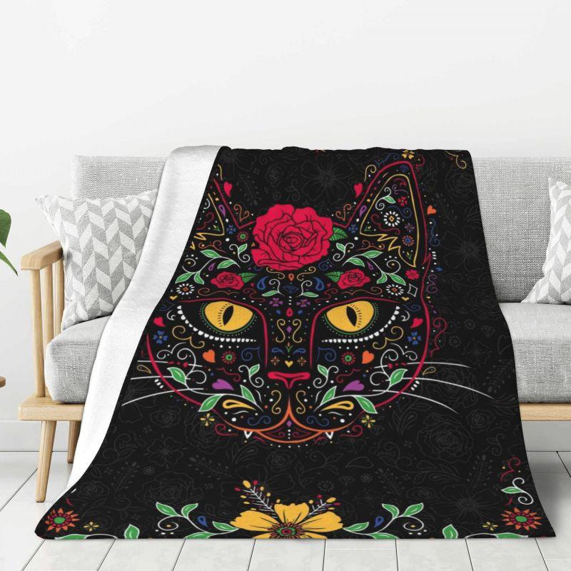 Custom Sofa Fleece Mexican Flowers Art Pattern Throw Blanket Warm Flannel Blankets for Bed Car Sofa Quilt