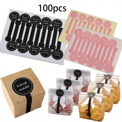 Handmade Sticker, Long Strip Craft Sticker, Baking Cookie & Cake Packaging Decorative Sticker, Food Bag & Box Sealing Sticker