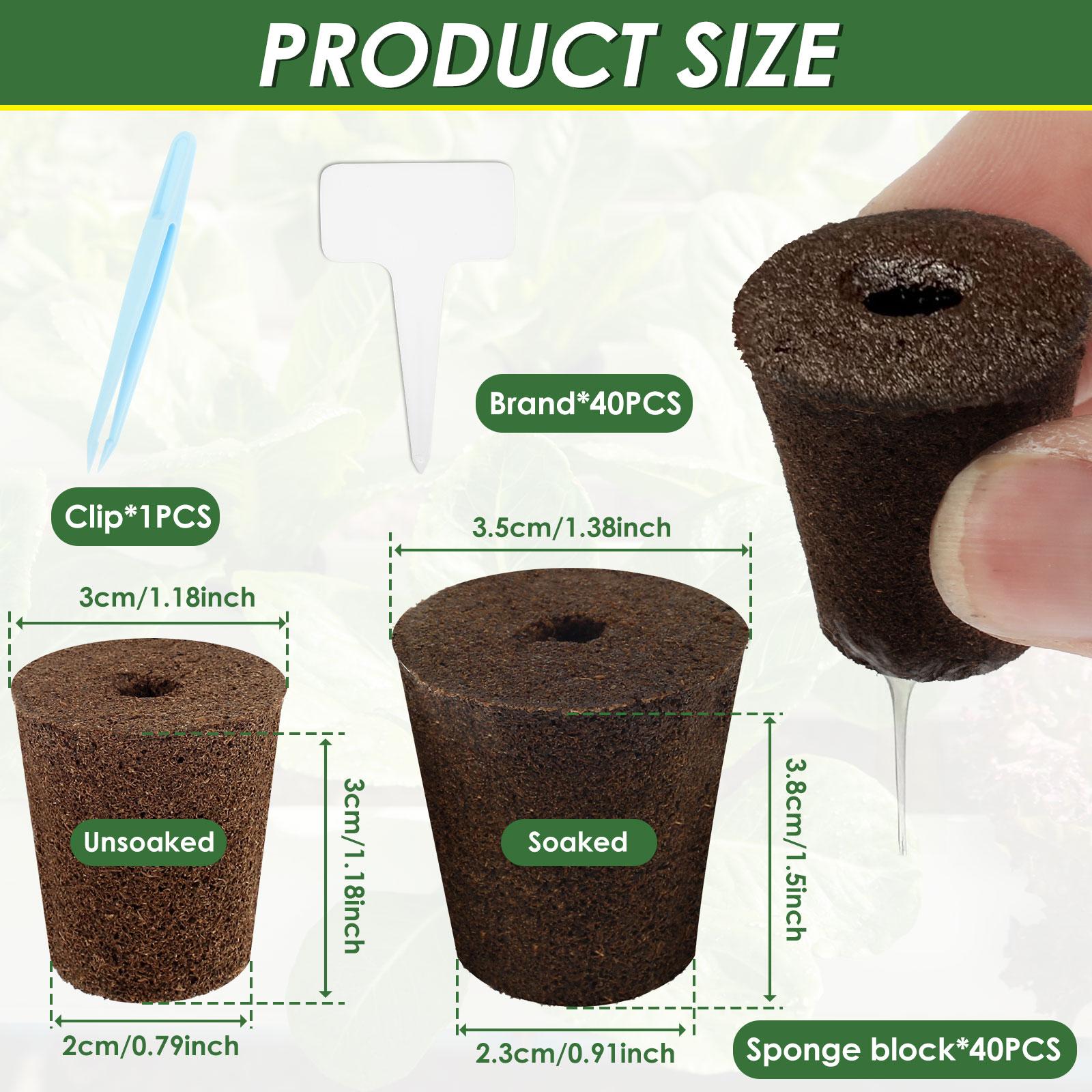 

40Pcs Seed Grow Sponges Garden Hydroponic Seedling Starter Sponges with Plant Labels & Tweezers Replacement Root Growth Sponges