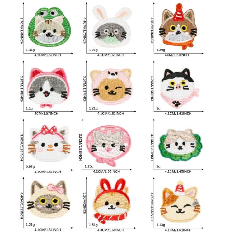 12 Pcs Cats Iron on Patches Cartoon Animal Repair Patches Kitten Sewing Patches for Clothing Jeans Hat Backpacks
