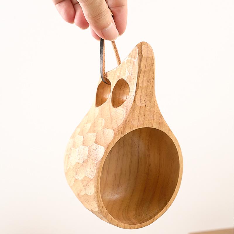 Rubber Wood Cup Creative Nordic Lanyard Milk Cup Handle Coffee Cup Wooden Water Cup