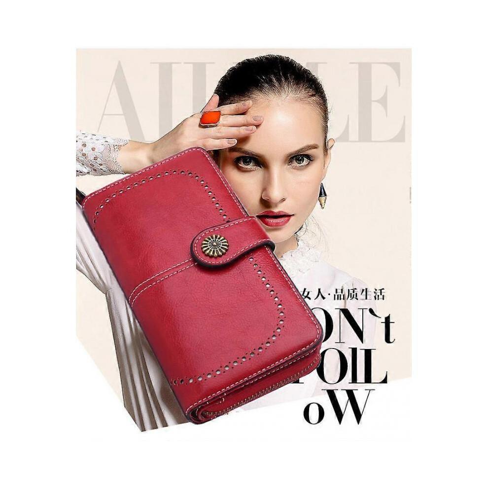 Ladies Purse, RFID Blocking PU Leather Wallet for Women Leaf Pendant Zipper Coin Long Purse with Multiple Card Slots and Roomy Compartment -2