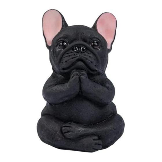 Resin Bulldog Statue Meditating Sitting French Bulldog Sculpture Realistic Delicate Design Cute Figurine for Home Decor and Gardening