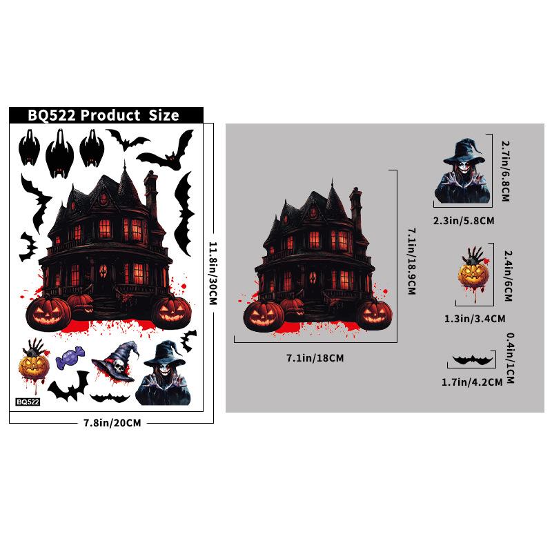 Death Scythe Terror Bat Ghost Static Electricity Stickers Halloween Decorations Creative Pumpkin Reaper Glass Stickers