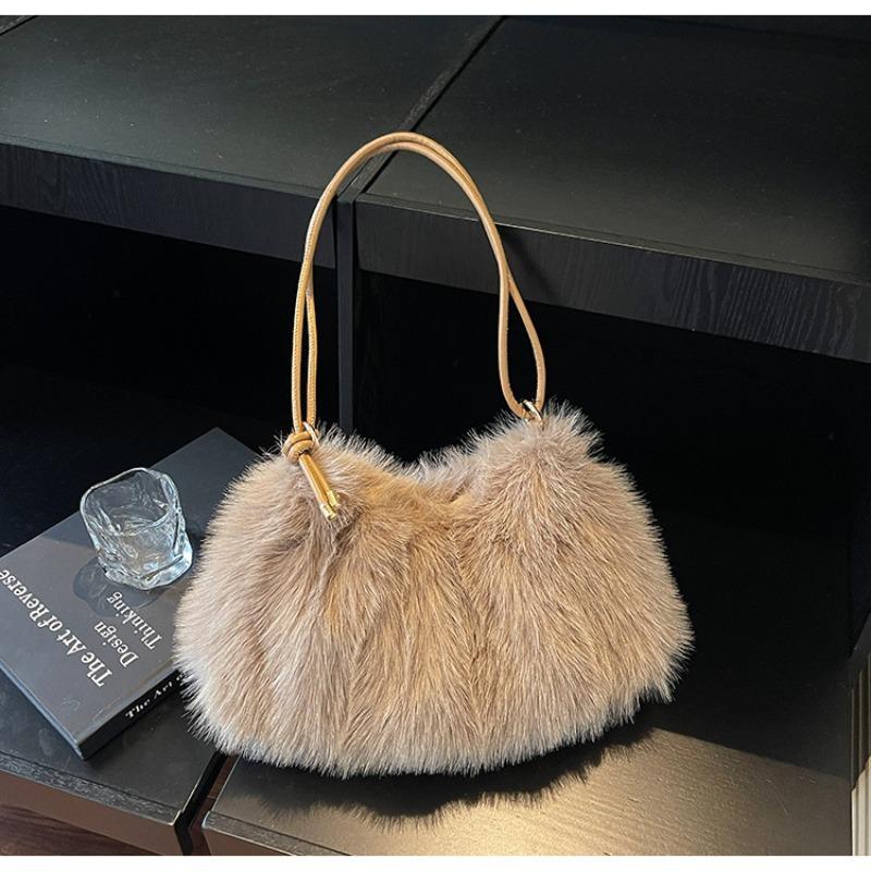 Zaino Foderato in Pelliccia con Singolo Spallaccio, Piccolo e Chic, Perfetto per Tutte le Occasioni, Borsa Tote Morbida e Soffice